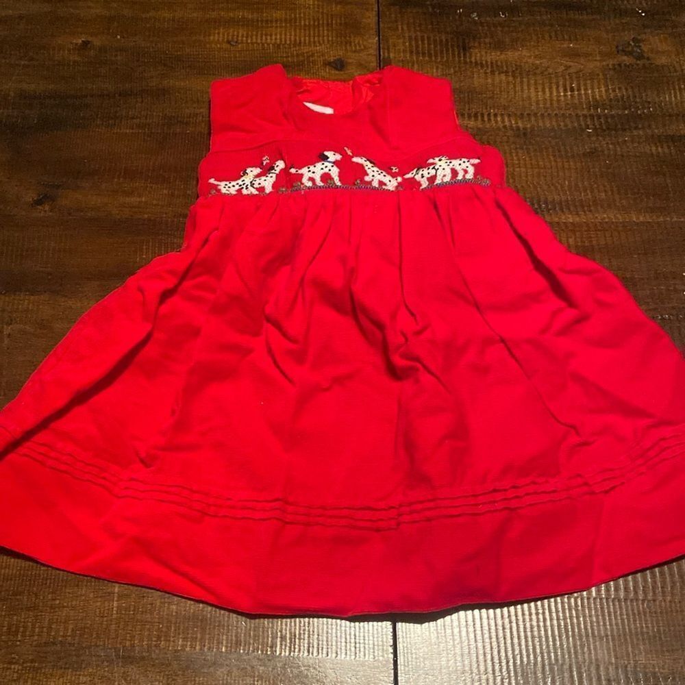 Vintage Anavini Girls Red Smocked
Dress With Embroidered Dalmatian dogs 18 month